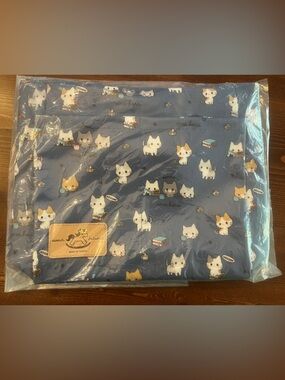 Uma Hana Waterproof Double Pocket Handbag Blue Meow Cat Print Mini Tote